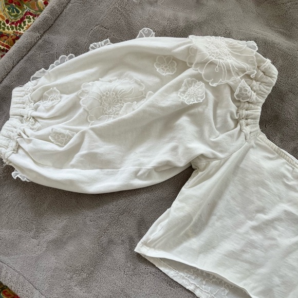 Free People Icing On Ivory Off Shoulder Cropped Boho Blouse Top Size Large - Picture 13 of 16